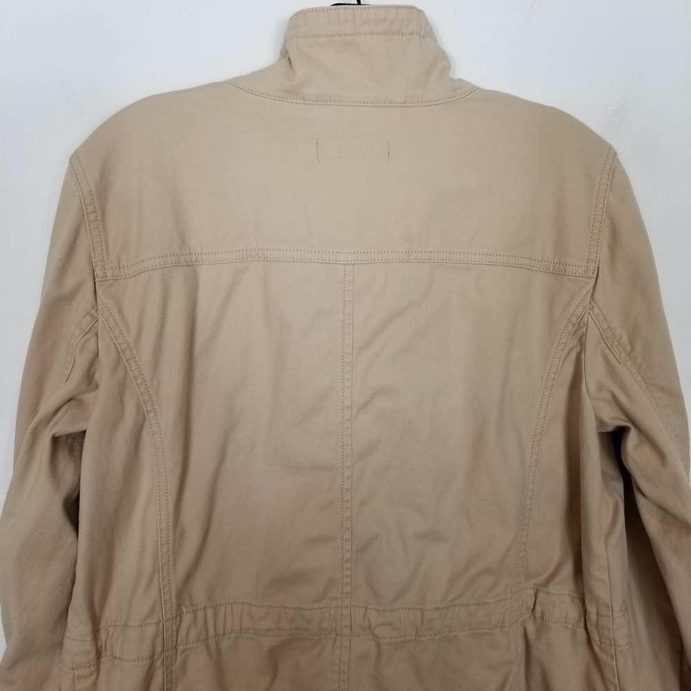 Talbots Womens Safari Jacket Sz M Beige Flap Pockets Stretch‎ Drawstring Button - Picture 5 of 8
